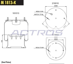 Пневмоподушка 813MB SAF, ROR со стаканом MD1813-K