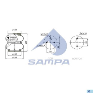 Пневмоподушка универсальная, бублик двойной в сборе SP 55220-2P08