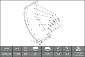 Brake Linings Mercedes 709D-711D 300x102.5 STD K17973.0-F3658