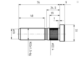 Шпилька колеса M22x75 Volvo 7700 автобус зад AZNE-0008